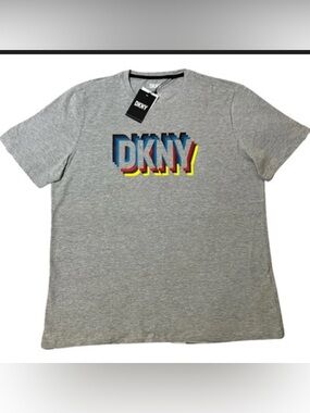 DKNY Gray Tee with Multicolor Layered Logo